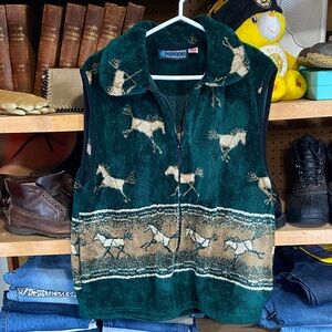 Vintage Southwest Indian Foundation Horse Fleece Vest Made in USA